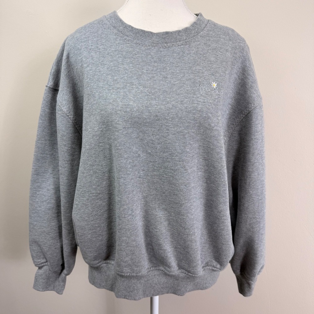 For Love & Lemons Heather Gray Oversized Crewneck Daisy Logo Sweatshirt XS